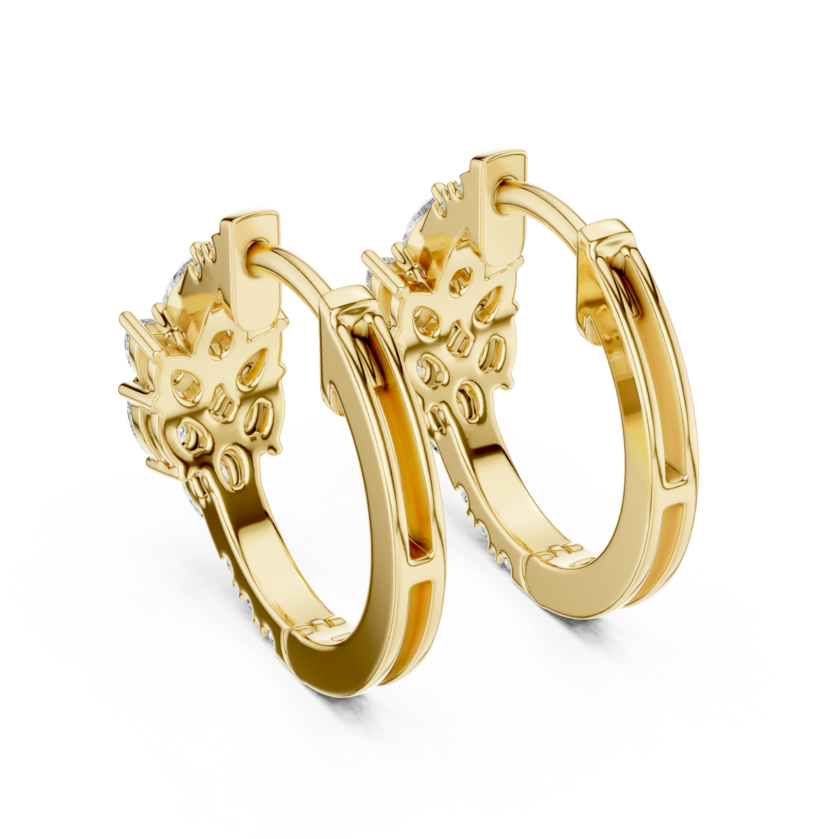  Gold Mixed Cluster Huggie Hoops Side View