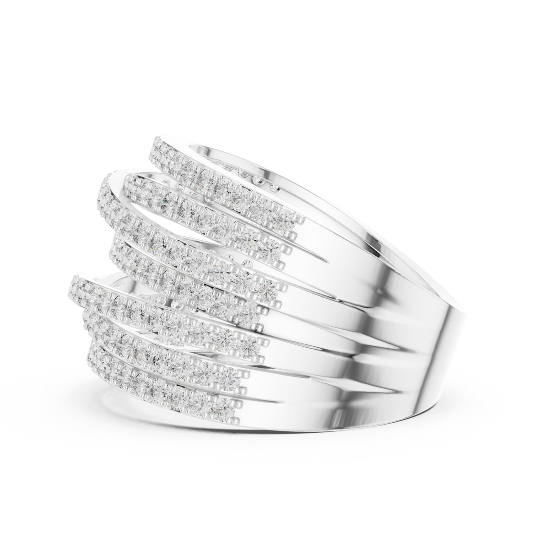 Multi-row pave wave dome ring white gold front view