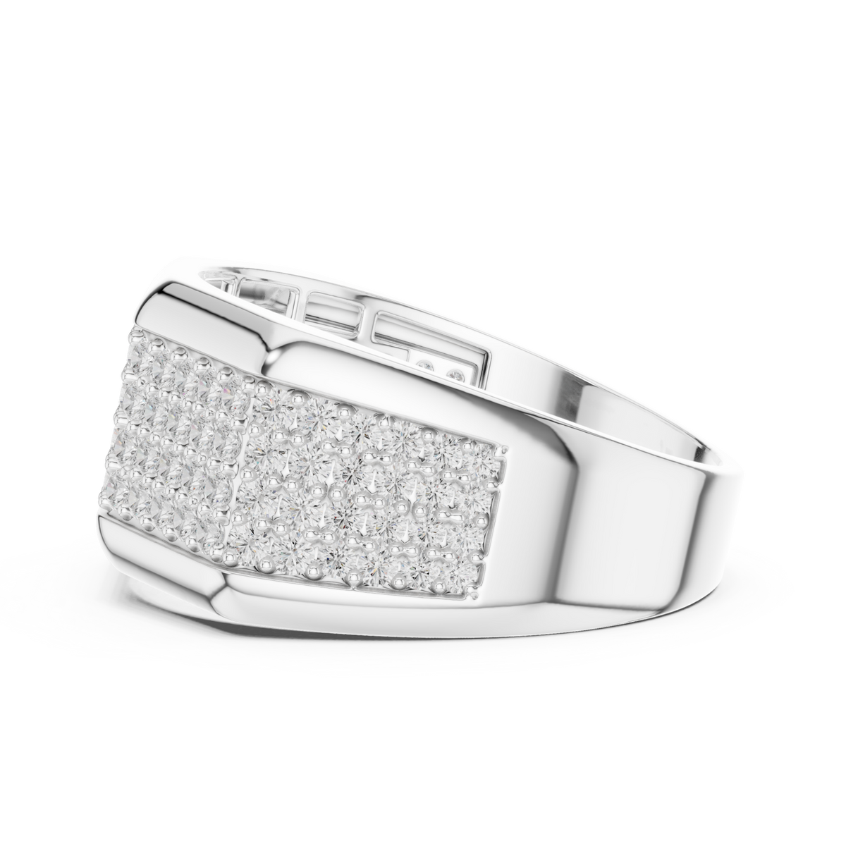  White Gold Octagon Pave Signet Ring for Him Angle View