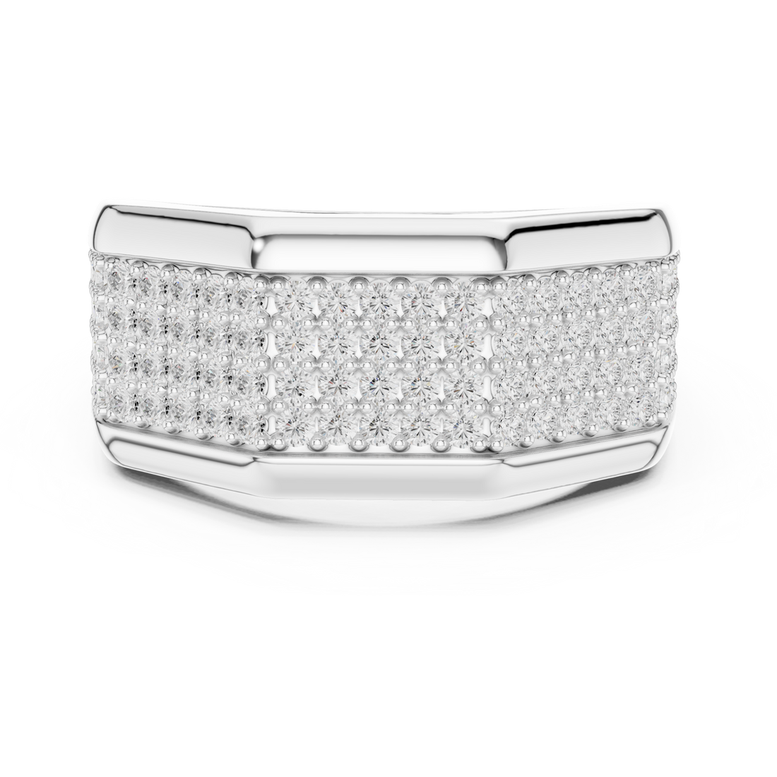  White Gold Octagon Pave Signet Ring for Him Front View