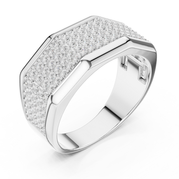  White Gold Octagon Pave Signet Ring for Him Front View