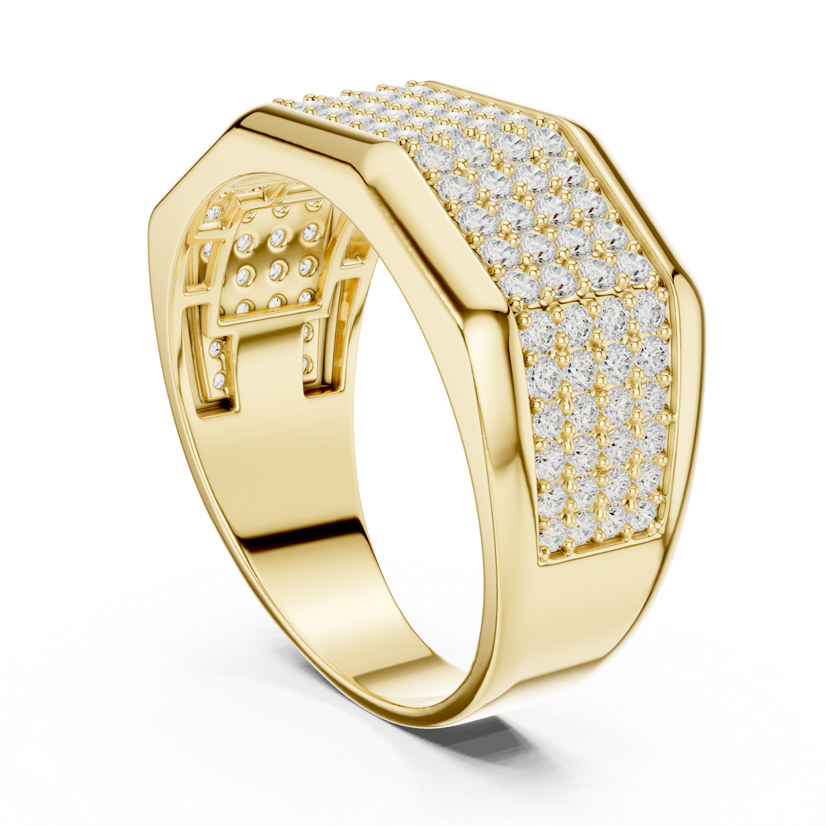  Gold Octagon Pave Signet Ring for Him Side View