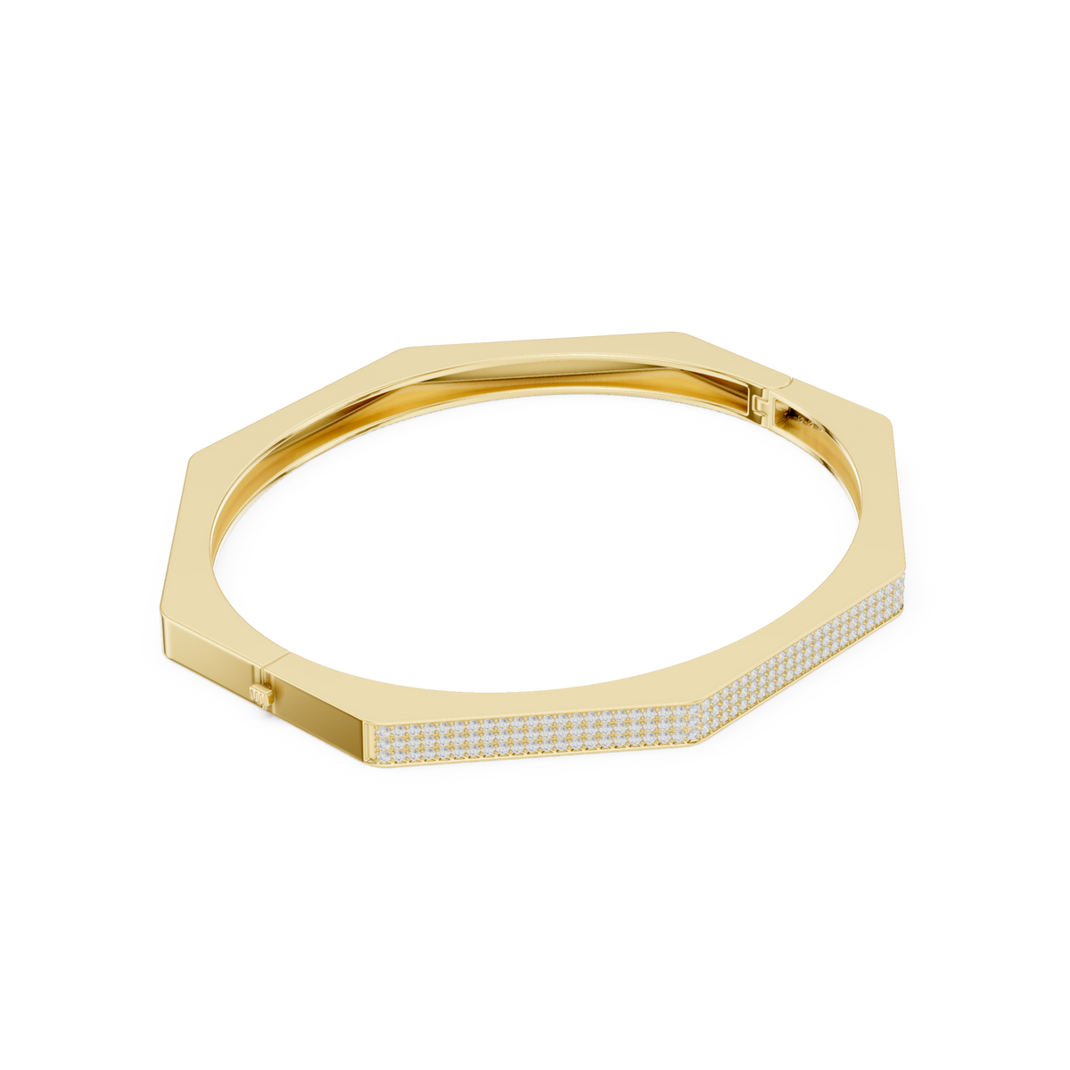 Gold Octagonal Pave Bangle Front View