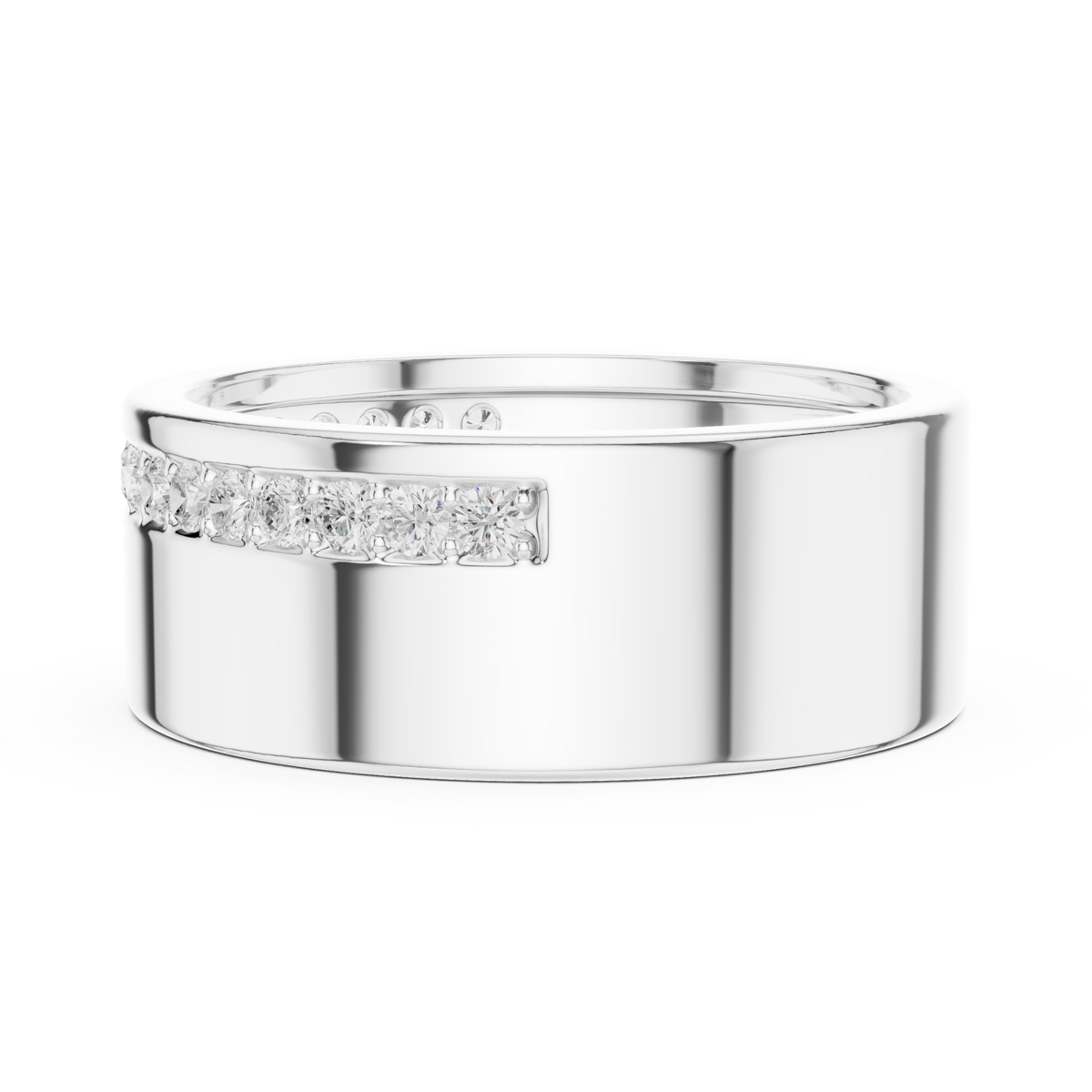  White Gold Offset Pave Line Cigar Band for Him Angle View