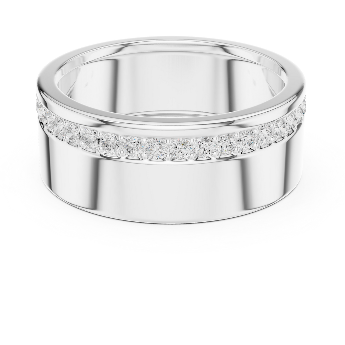  White Gold Offset Pave Line Cigar Band for Him Front View