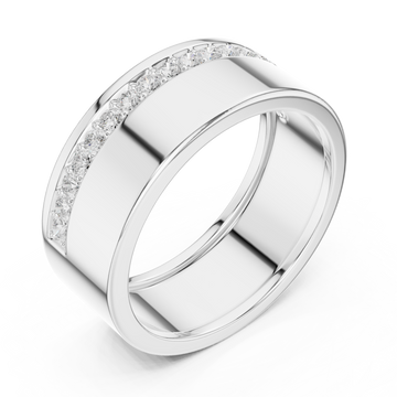  White Gold Offset Pave Line Cigar Band for Him Front View