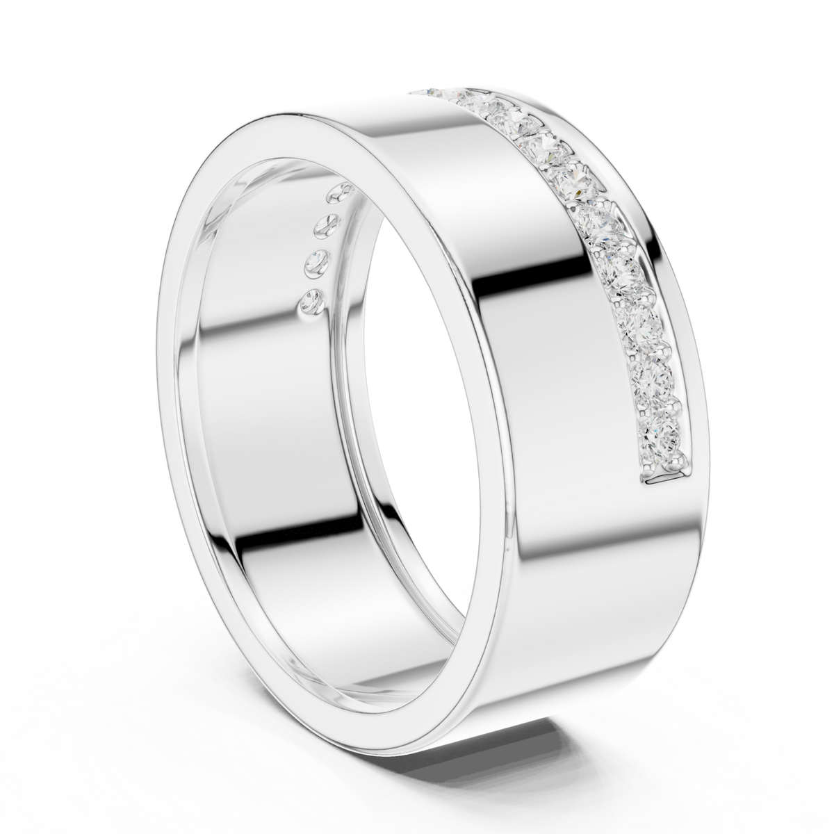  White Gold Offset Pave Line Cigar Band for Him Side View