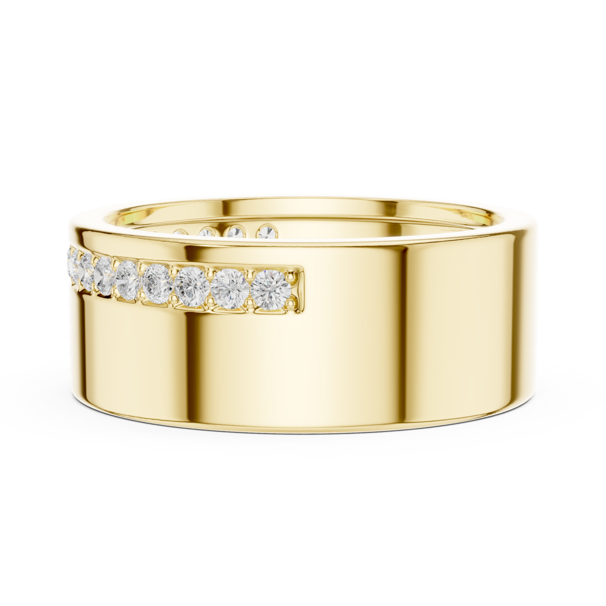  Gold Offset Pave Line Cigar Band for Him Angle View