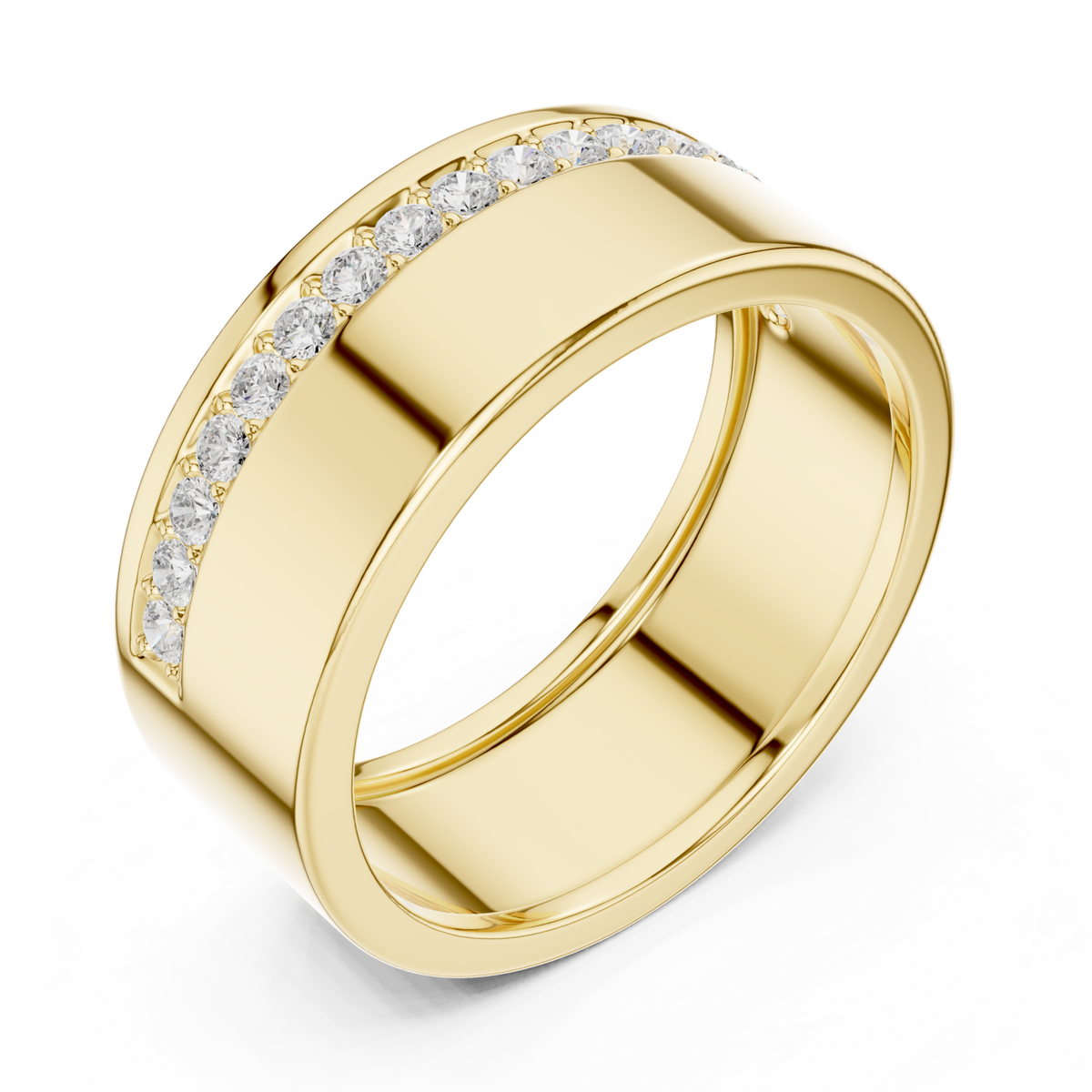 Gold Offset Pave Line Cigar Band for Him Front View