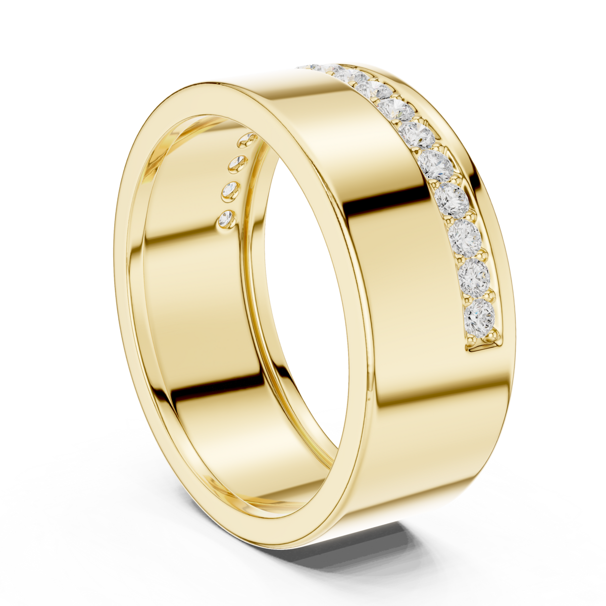  Gold Offset Pave Line Cigar Band for Him Side View