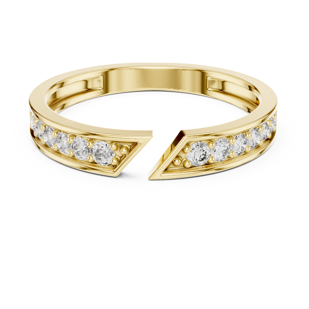 Open gap pave ring yellow gold detail view