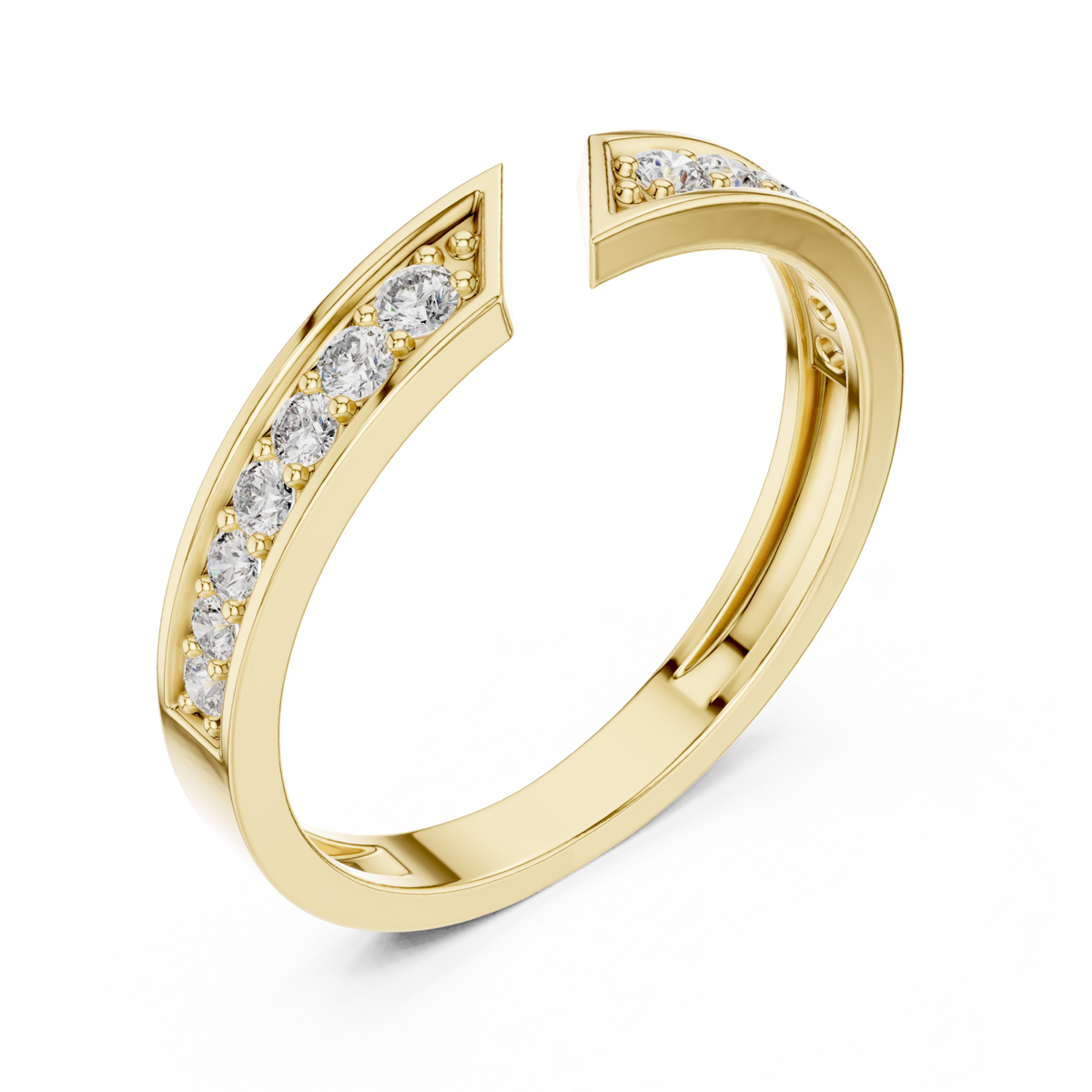 Open gap pave ring yellow gold front view