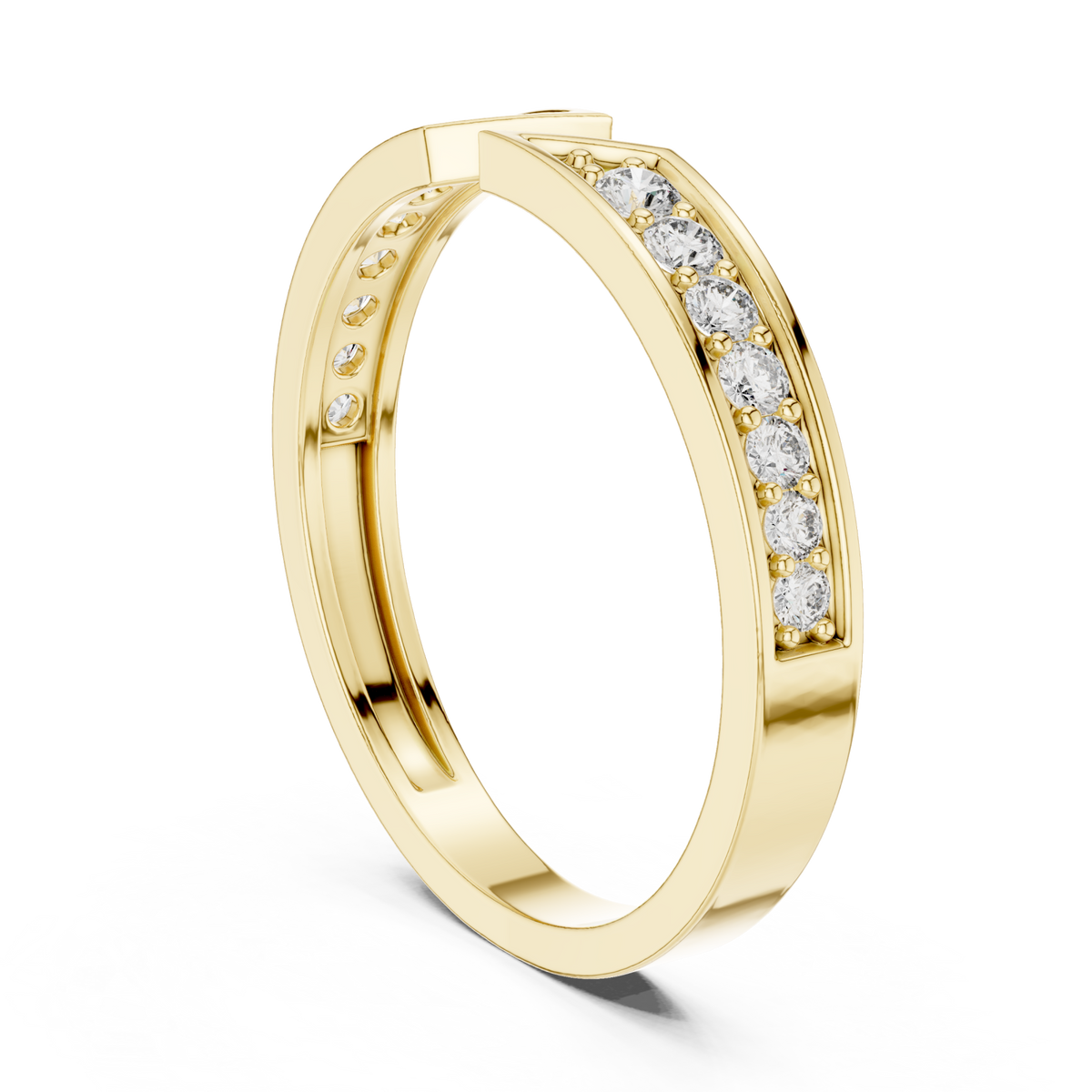 Open gap pave ring yellow gold side view