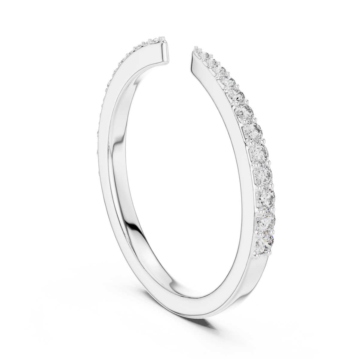  White Gold Open Pave Stackable Ring Side View