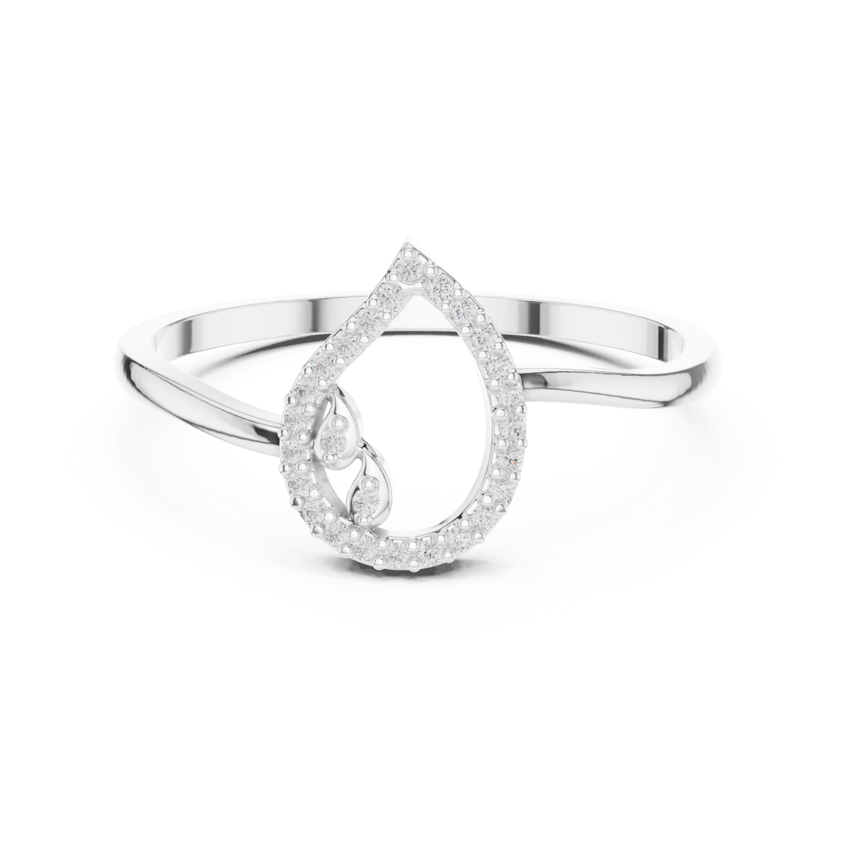 Open pear outline ring white gold detail view