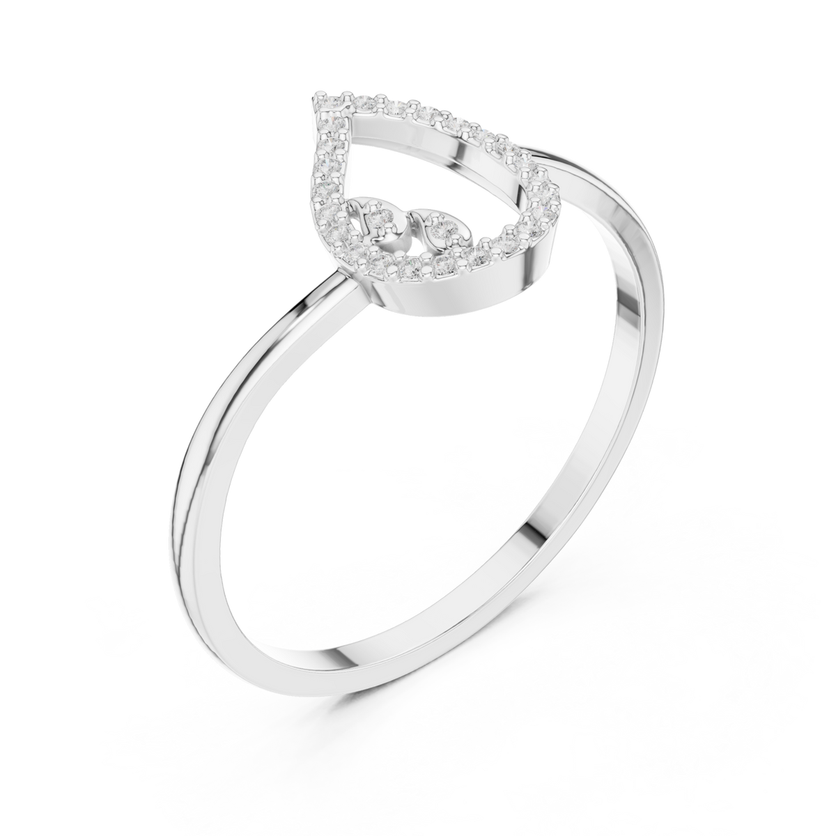 Open pear outline ring white gold front view