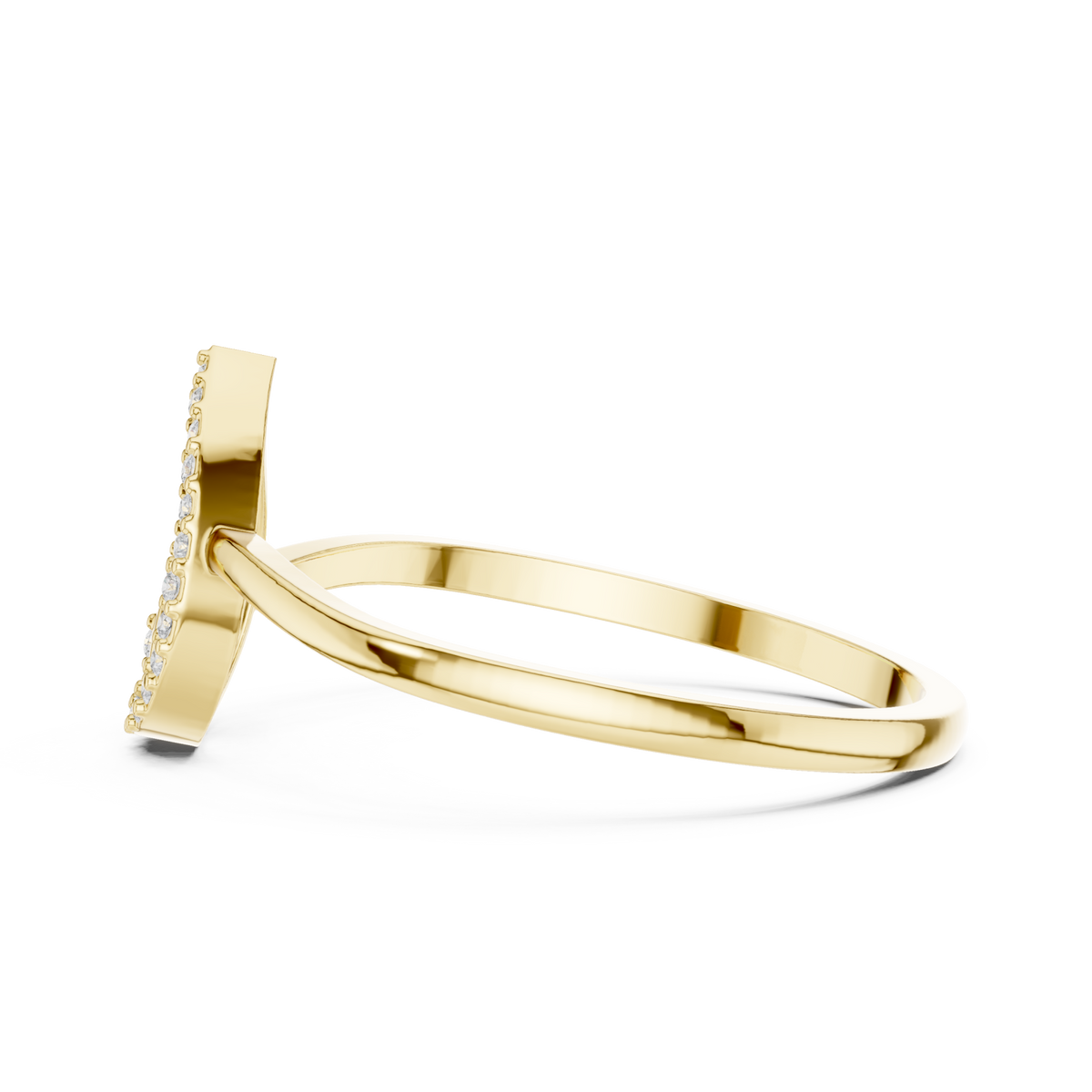 Open pear outline ring yellow gold angle view