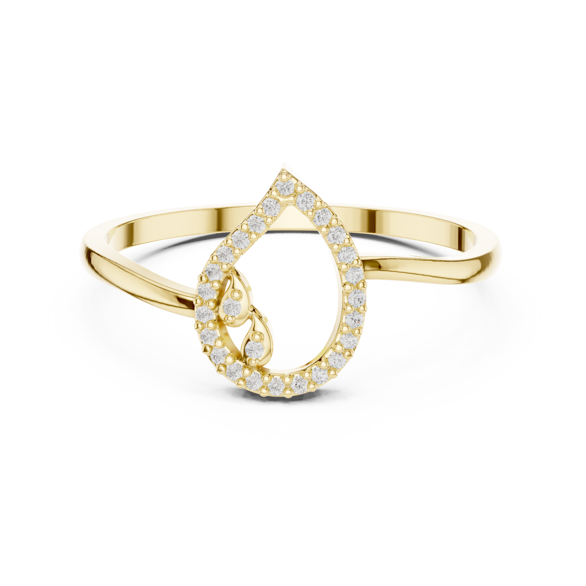 Open pear outline ring yellow gold detail view