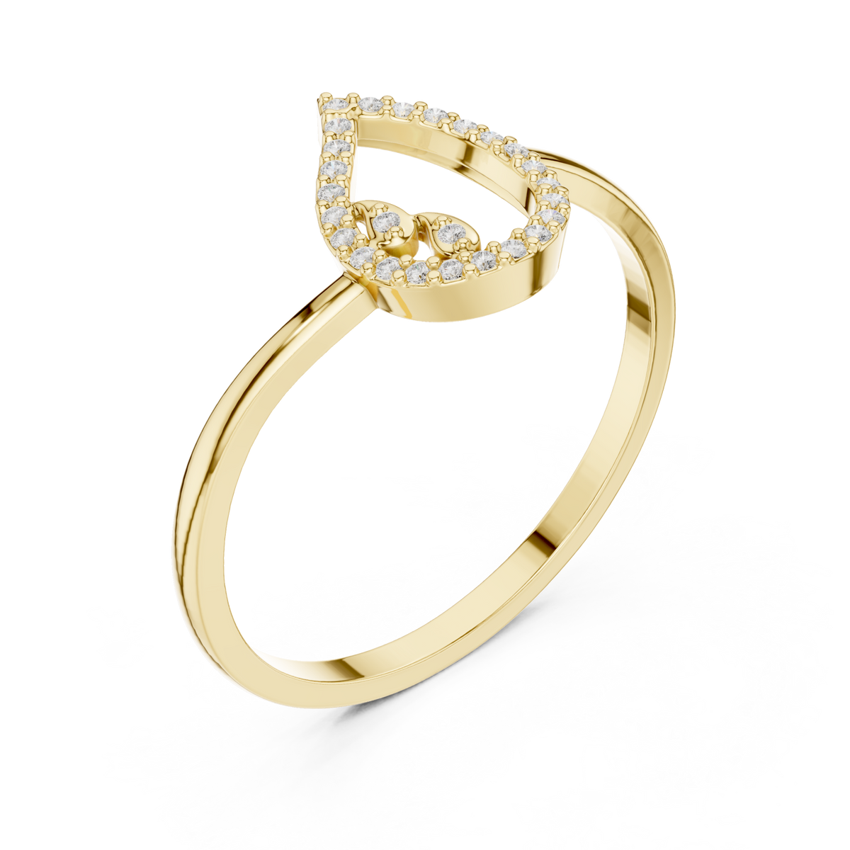 Open pear outline ring yellow gold front view