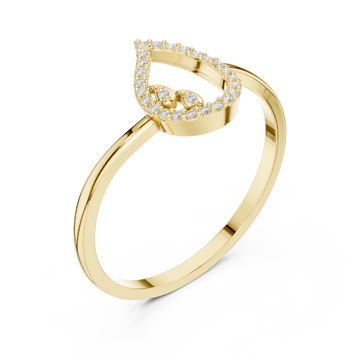 Open pear outline ring yellow gold front view