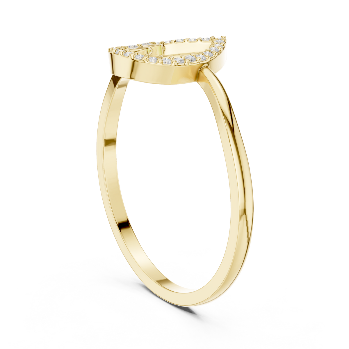 Open pear outline ring yellow gold side view