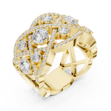 Openwork woven lattice cocktail ring yellow gold front view