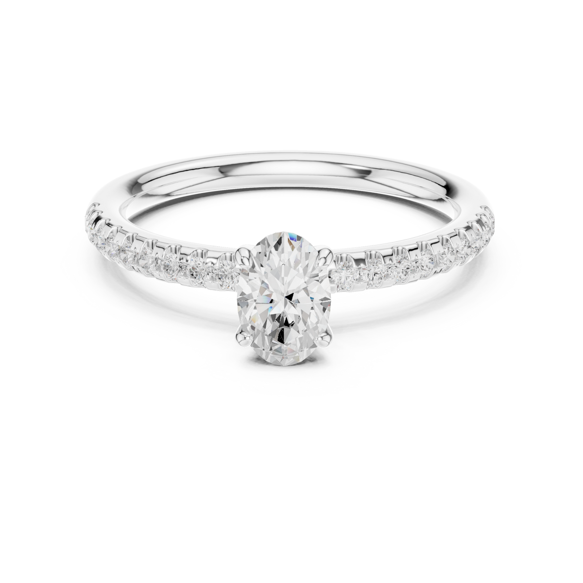Oval-cut diamond classic pave solitaire engagement ring white gold detail view