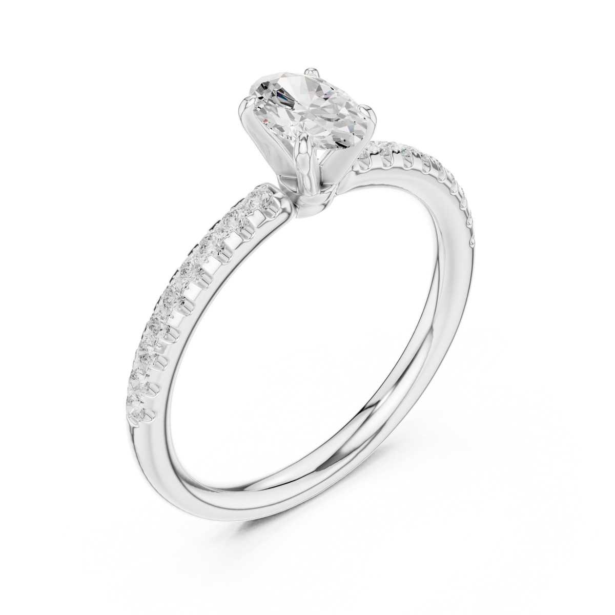 Oval-cut diamond classic pave solitaire engagement ring white gold front view