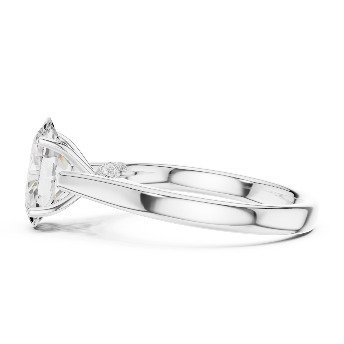 Oval accent shoulder cathedral solitaire engagement ring white gold side view