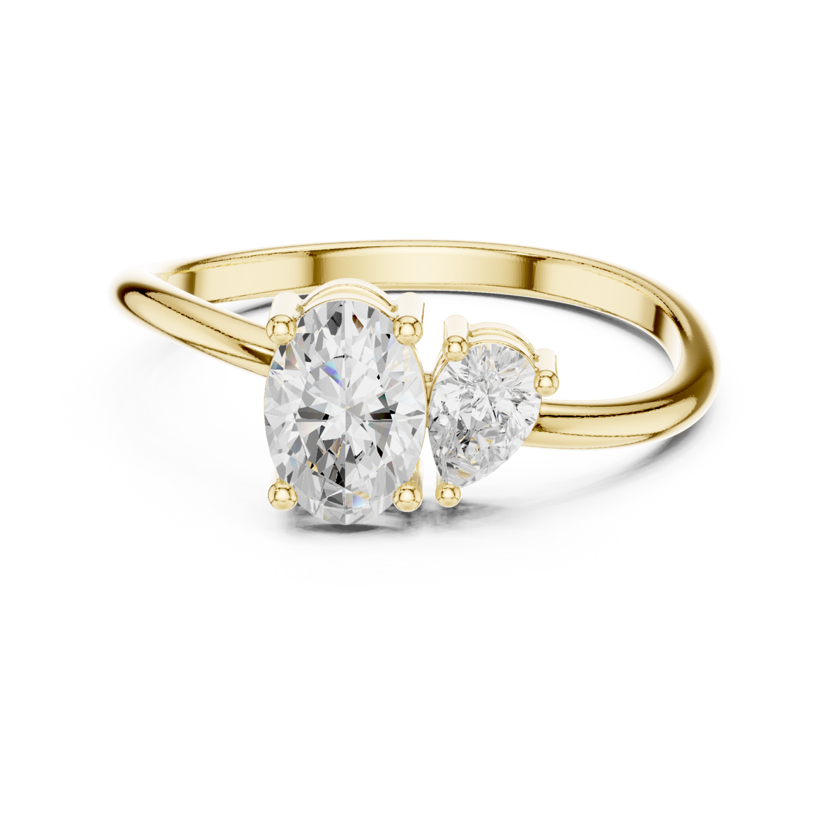 Oval and pear two-stone ring yellow gold detail view