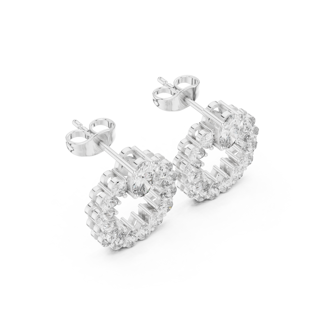  White Gold Oval and Round Open Wreath Studs Angle View