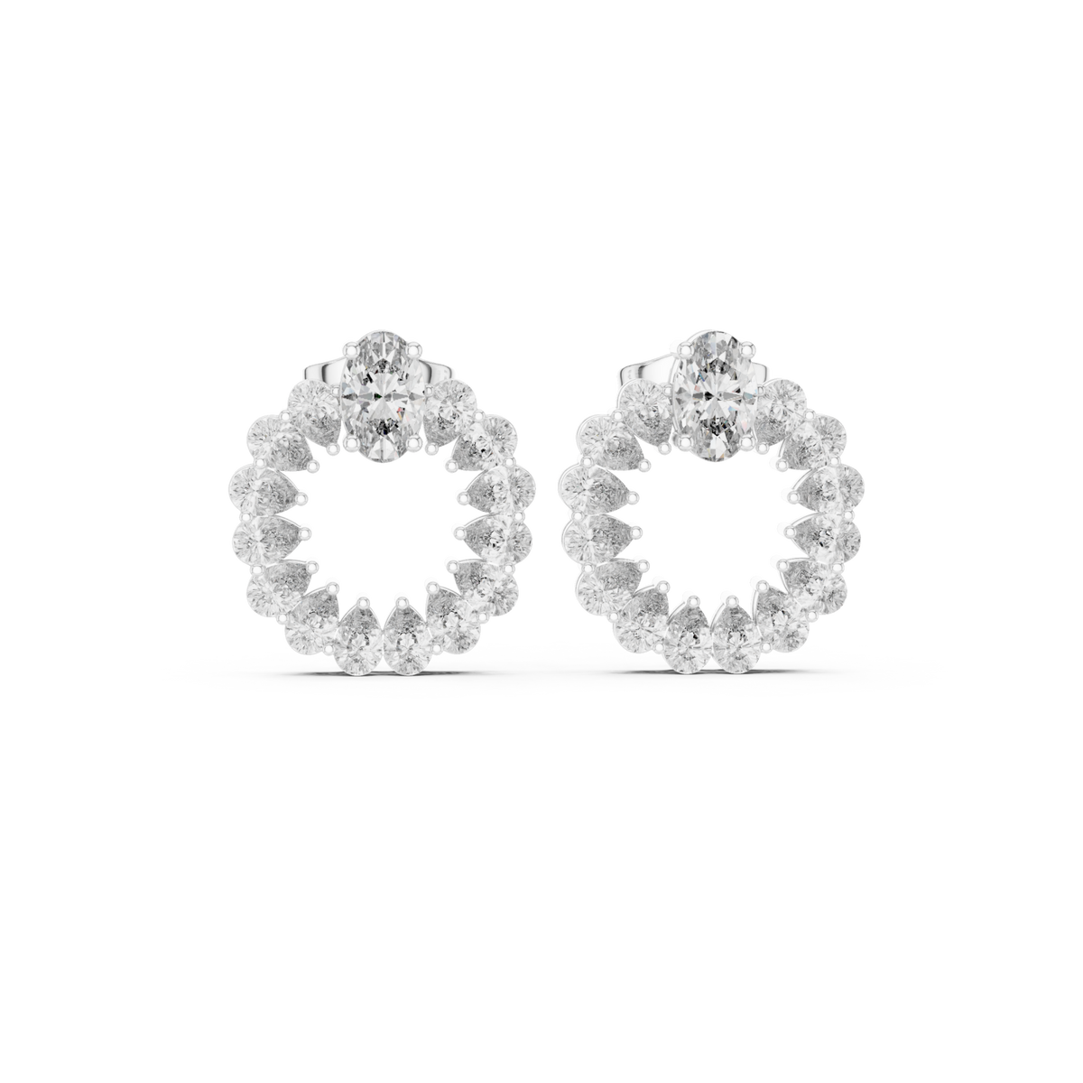  White Gold Oval and Round Open Wreath Studs Detail View