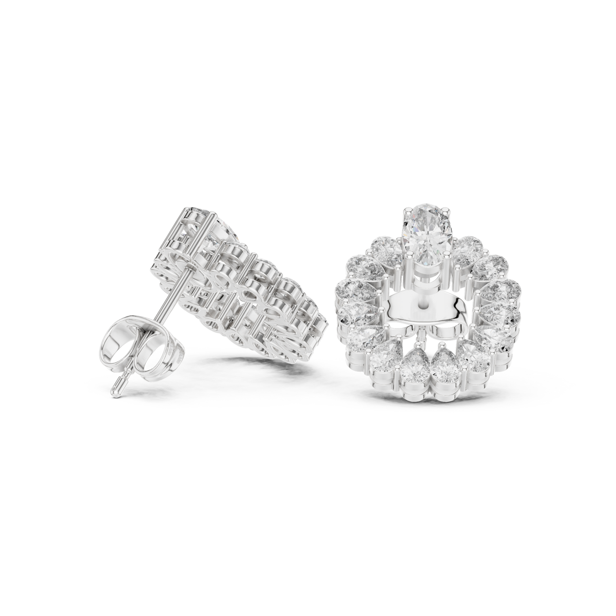  White Gold Oval and Round Open Wreath Studs Front View