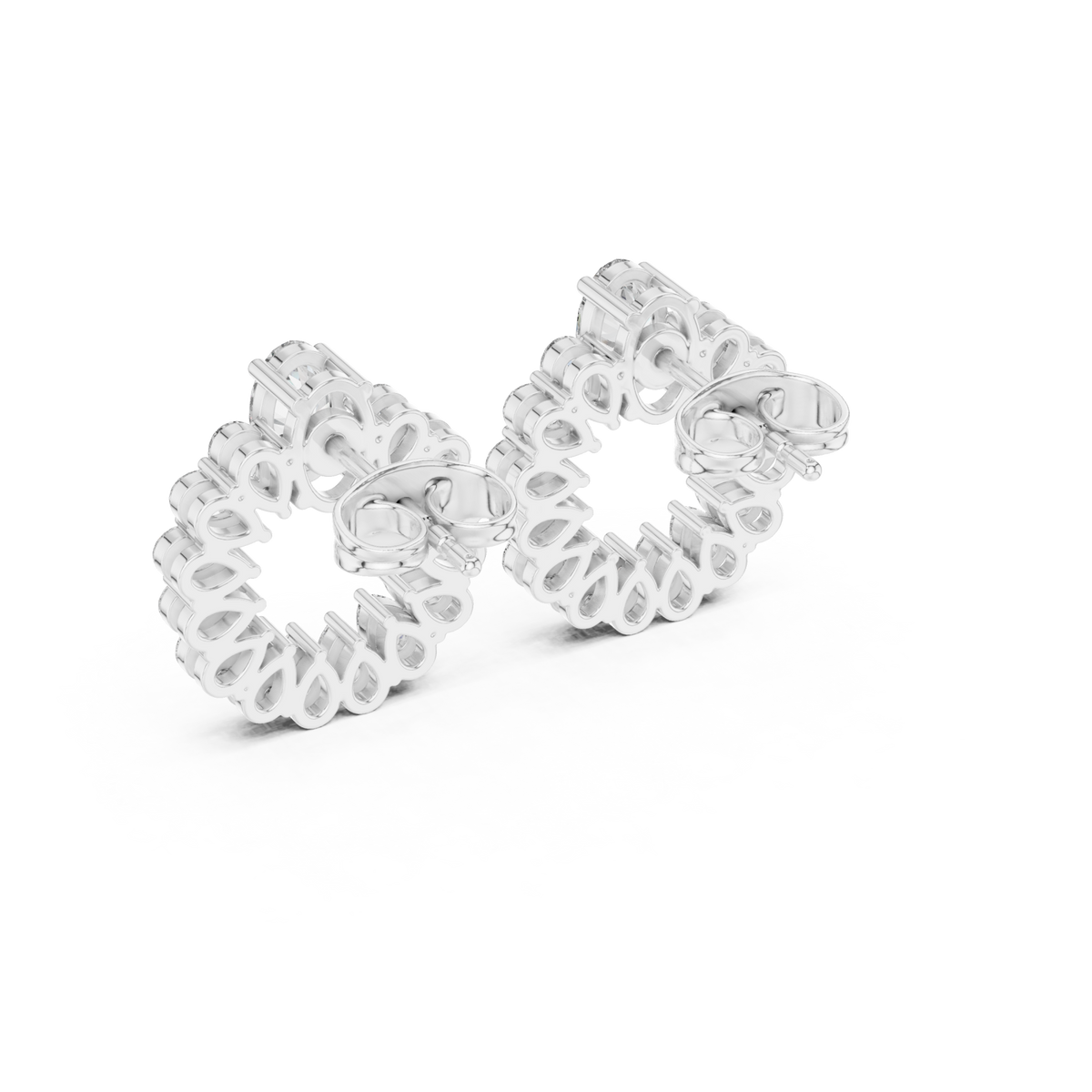  White Gold Oval and Round Open Wreath Studs Side View