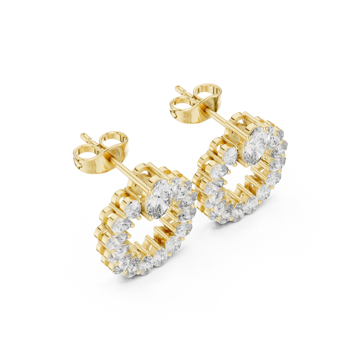  Gold Oval and Round Open Wreath Studs Angle View