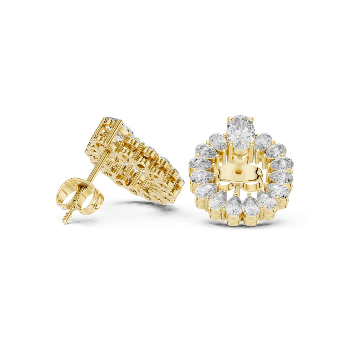 Gold Oval and Round Open Wreath Studs Front View