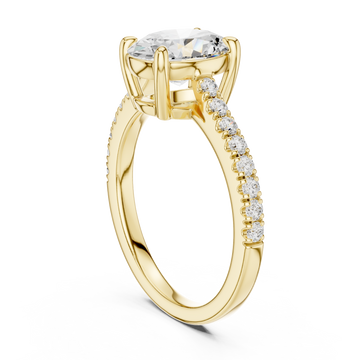 Oval cathedral pave engagement ring yellow gold front view