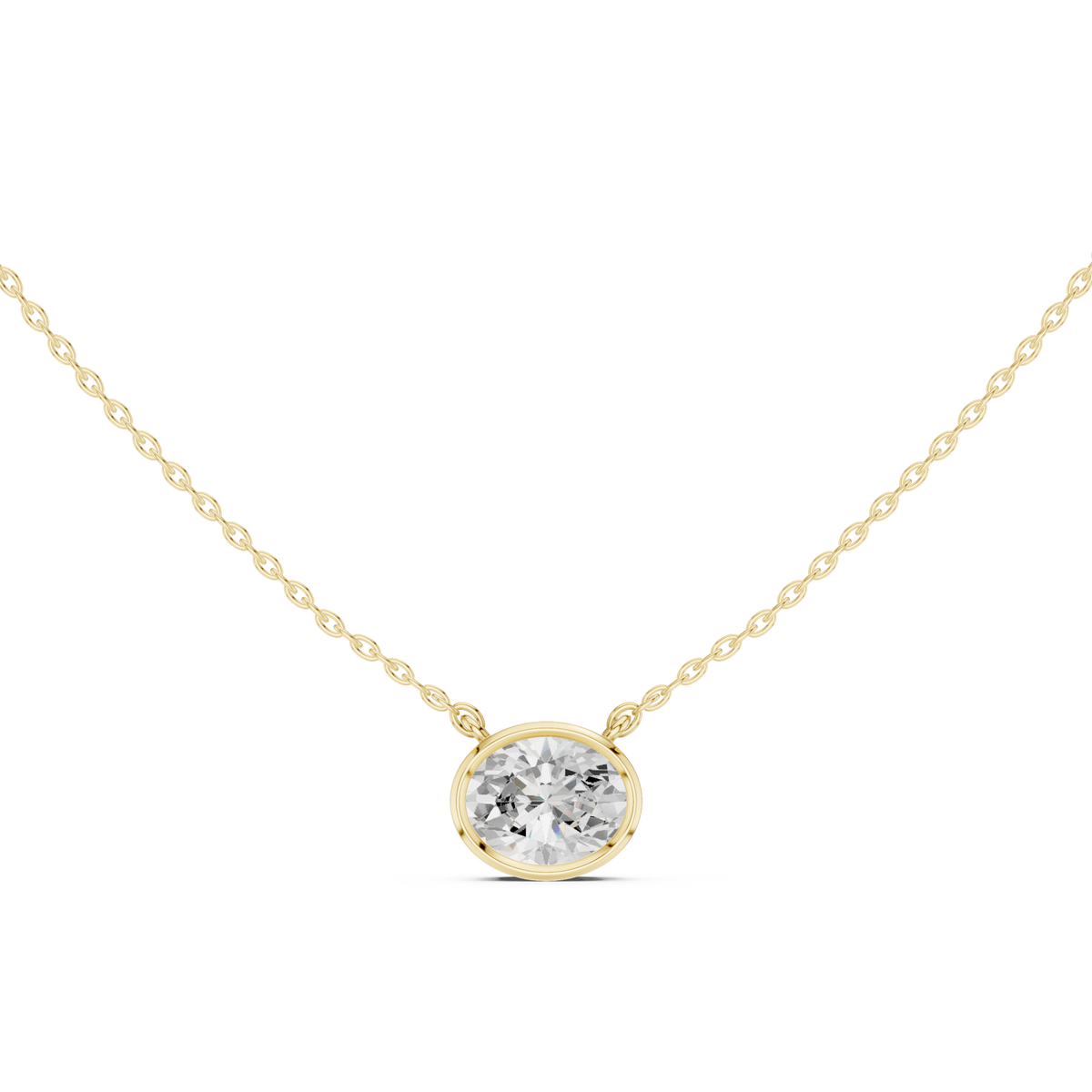 Oval classic bezel solitaire pendant yellow gold detail view