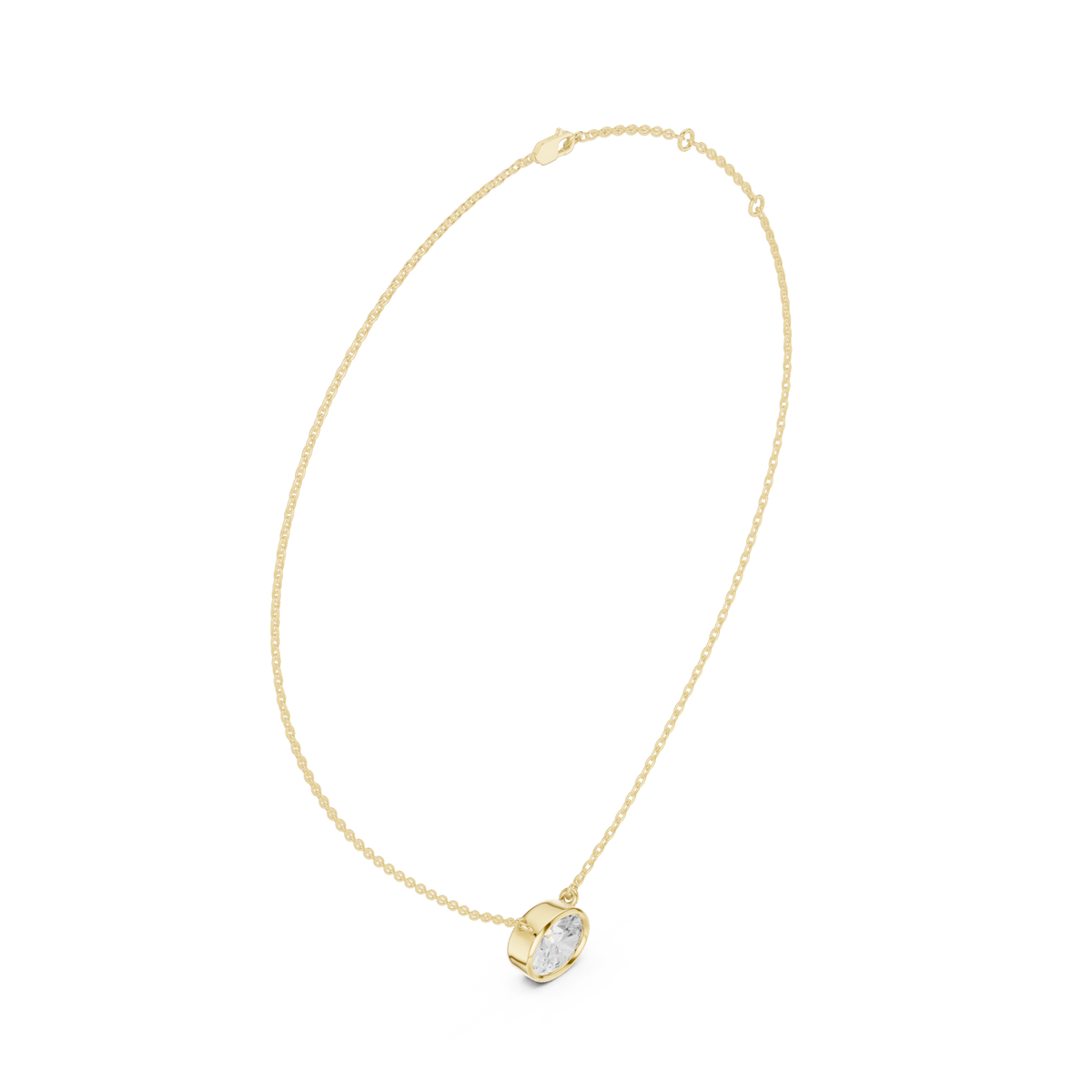 Oval classic bezel solitaire pendant yellow gold front view