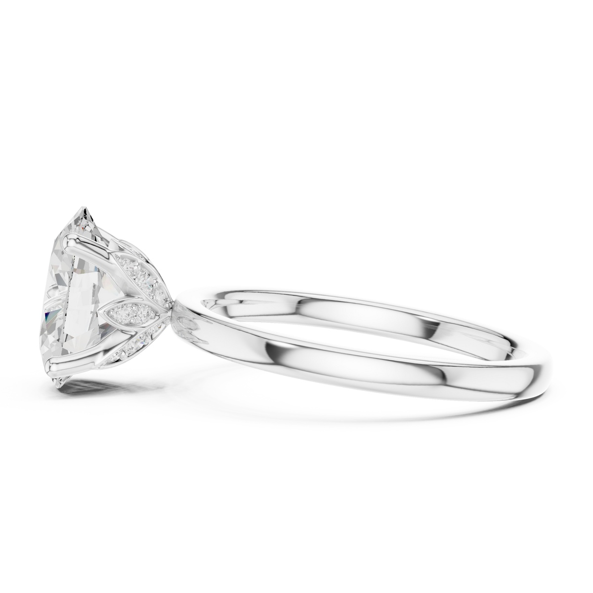 Oval classic solitaire engagement ring white gold side view