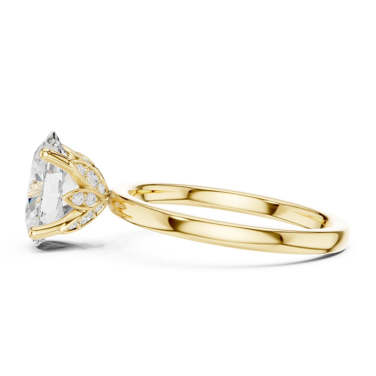 Oval classic solitaire engagement ring yellow gold side view