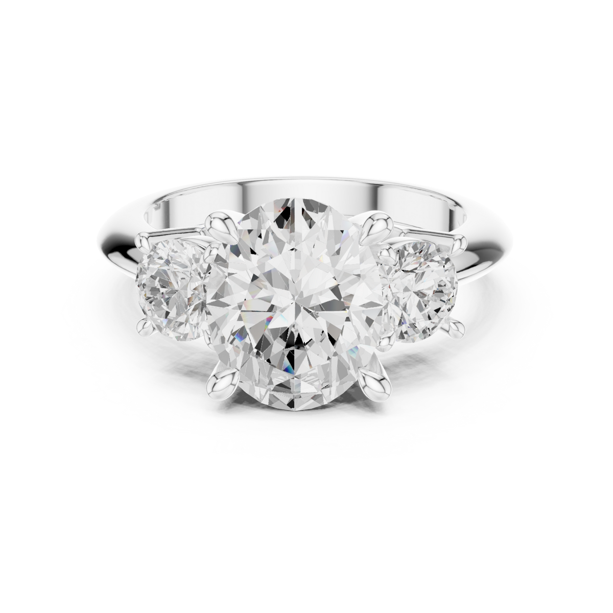 Oval classic three stone engagement ring white gold detail view