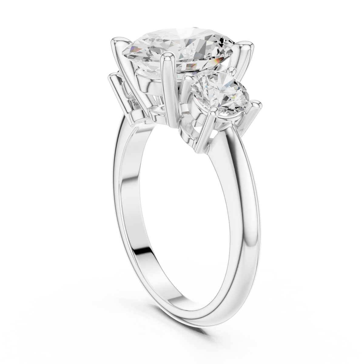 Oval classic three stone engagement ring white gold front view