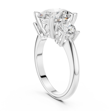Oval classic three stone engagement ring white gold front view