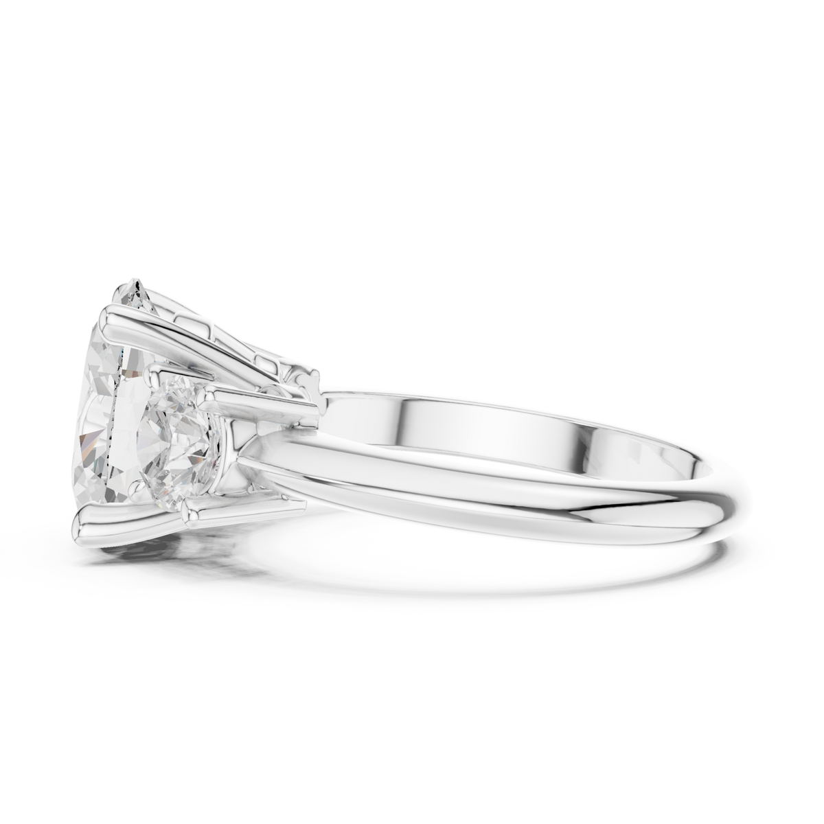 Oval classic three stone engagement ring white gold side view