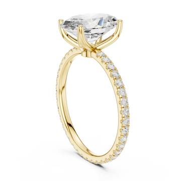 Oval claw-prong pave engagement ring yellow gold front view