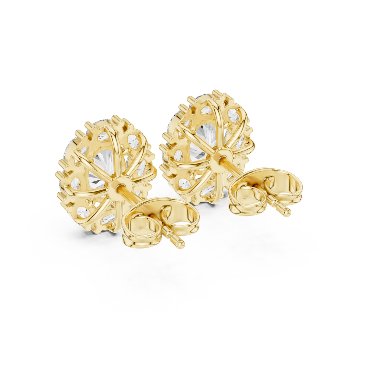  Gold Oval Cluster Halo Studs Angle View