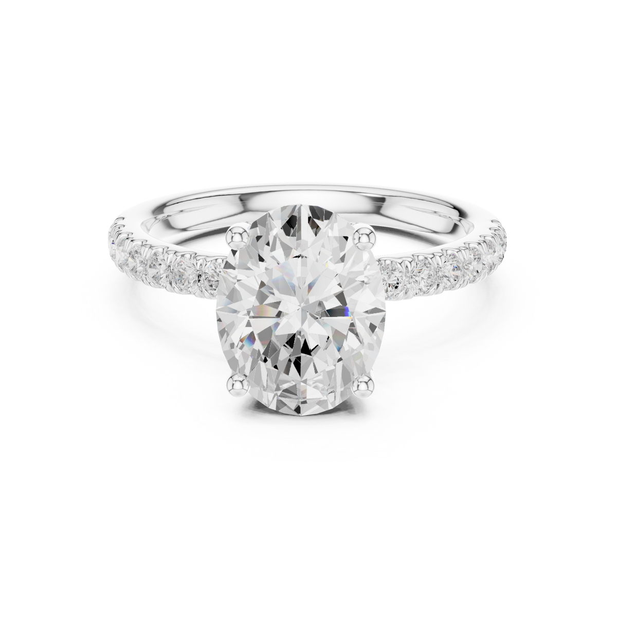 Oval compass hidden halo pave engagement ring white gold detail view