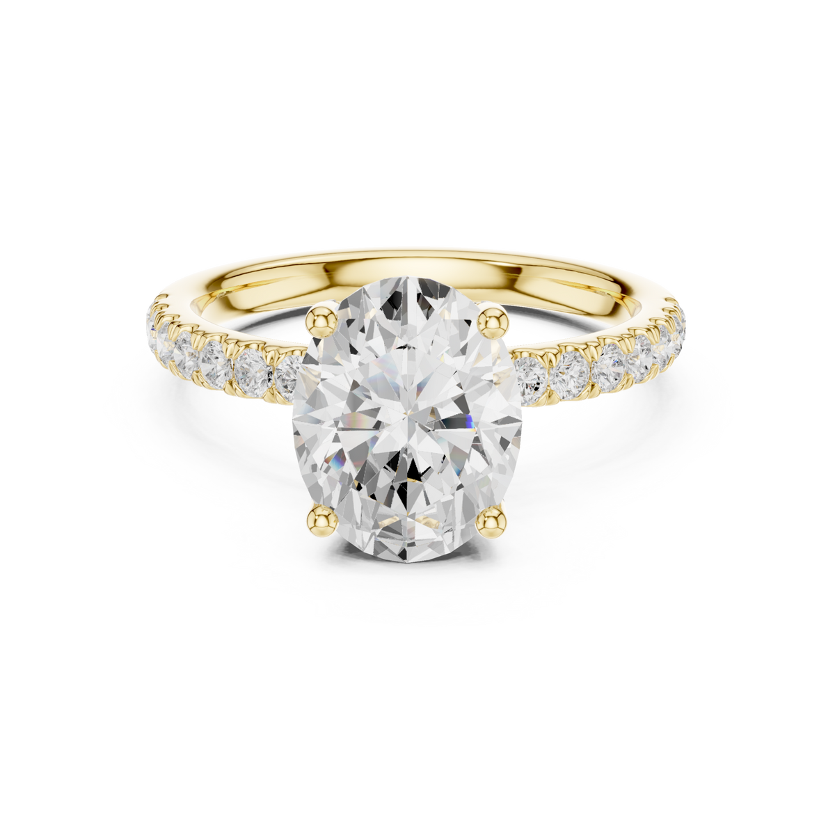 Oval compass hidden halo pave engagement ring yellow gold detail view