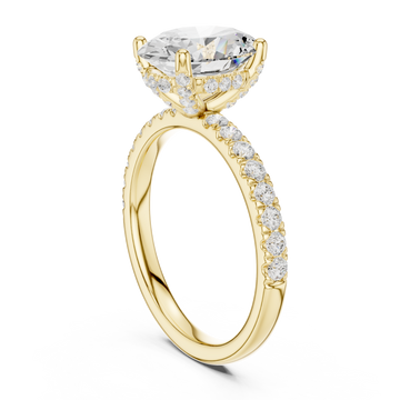 Oval compass hidden halo pave engagement ring yellow gold front view